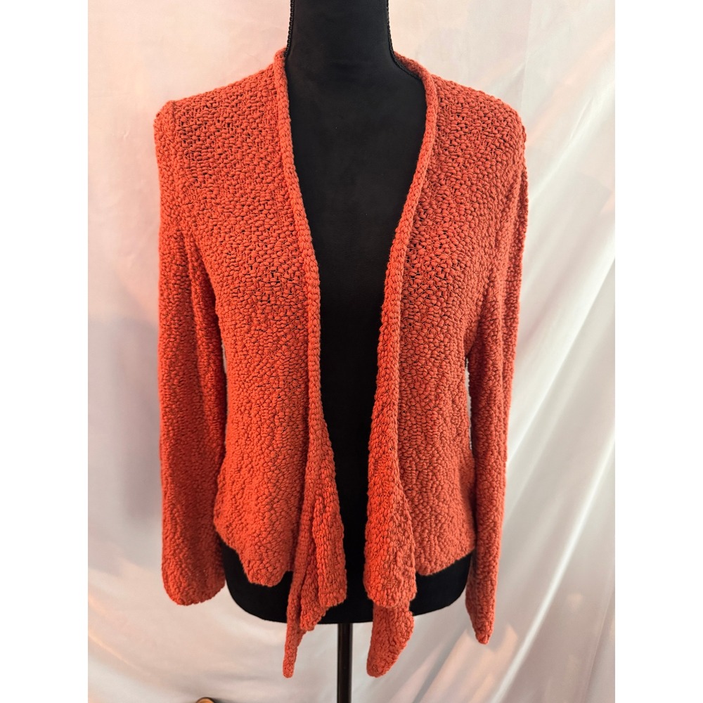 Chicos Women Size 2 Large Orange Popcorn Knit Open Front Tie Cardigan Sweater